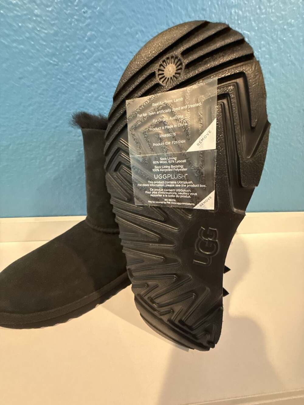 UGG Bailey Bow II Black Suede Sheepskin Classic Boots Size 3 - Picture 4 of 4
